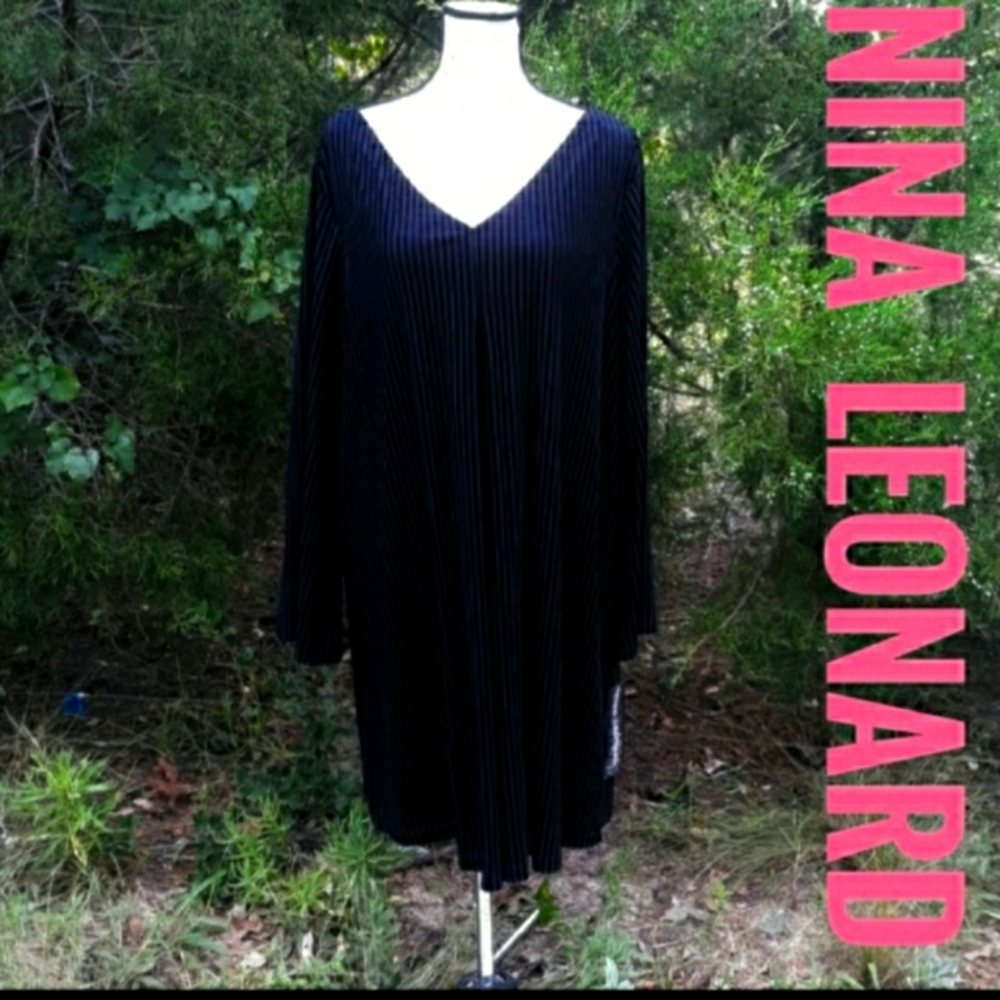 New Nina Leonard Black Striped / Ribbed Dress Size 2x Nostradamus